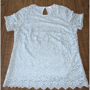 Teddi Rose Womens‎ Top  Lace Floral Stretch Short Sleeves Light Blue Large New